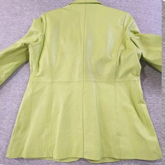 METROSTYLE Leather Jacket Blazer Lime Green Button Front Lined Size 10 Retro - Picture 5 of 13